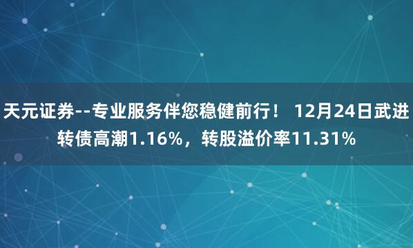 天元证券--专业服务伴您稳健前行！ 12月24日武进转债高潮1.16%，转股溢价率11.31%