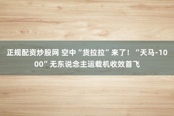正规配资炒股网 空中“货拉拉”来了！“天马-1000”无东说念主运载机收效首飞